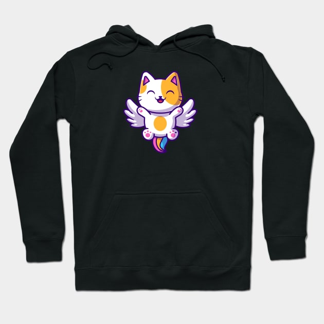 Happy Cat Unicorn Flying Cartoon Hoodie by Catalyst Labs